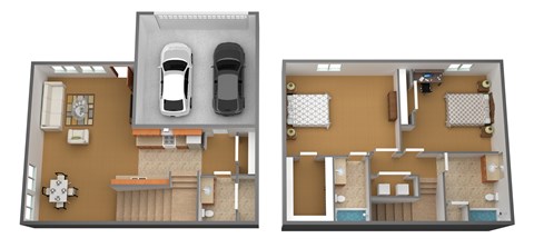 Floor plan for 2 beds, 2.5 baths, 1330 sqft